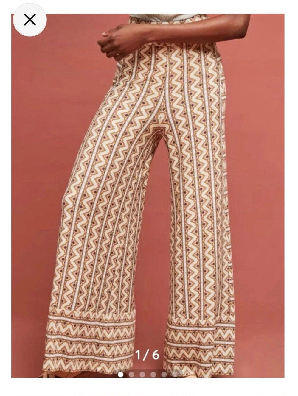 Anthropologie Farm Rio Cream Printed Boho Wide Leg Pants Multicolor Motif Medium